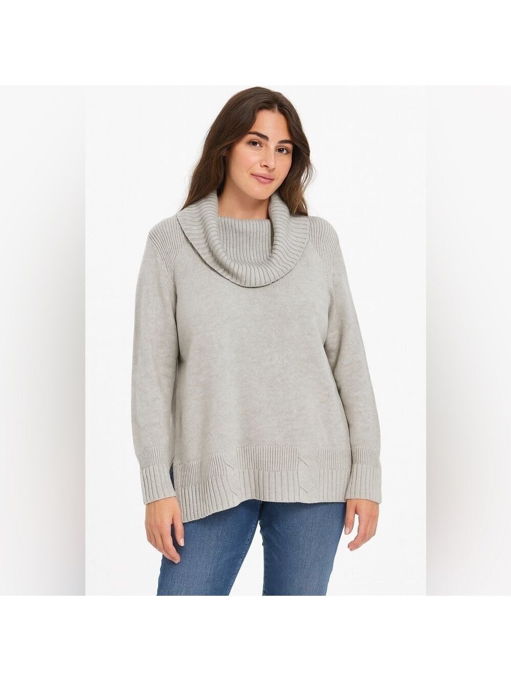 OLSEN Cotton Blend Long Sleeve Cowl Neck Pullover Sweater Cable Detail US Sz 14